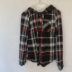 Cute Flannel Long Sleeve With Wool Hood